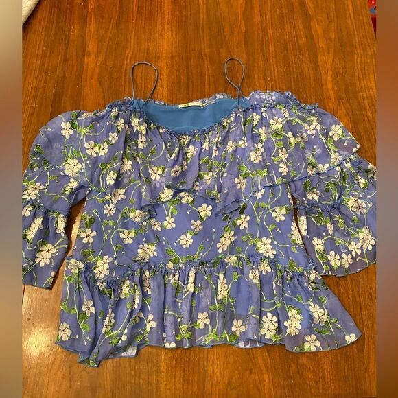 Alice + Olivia
Tia Floral-Print Ruffled Blue Blouse - Picture 3 of 11